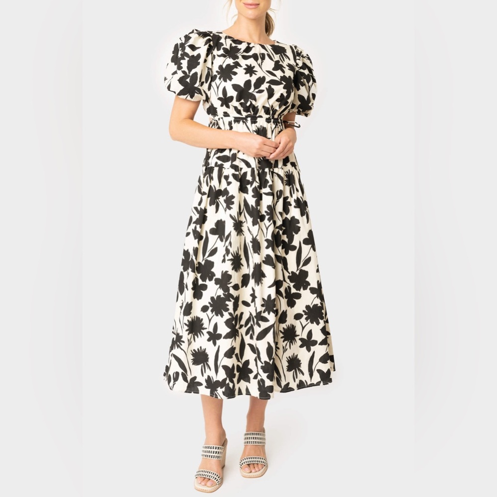 Moon River Black and White Floral Midi Dress